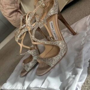 Jimmy Choo Glittering Silver and Tan Heels